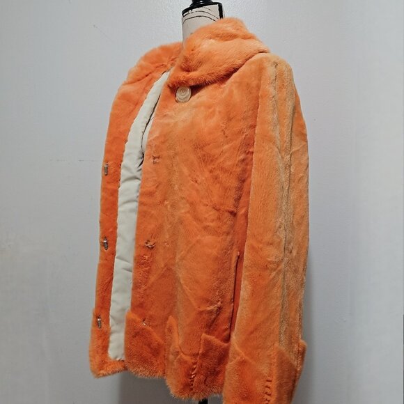 New Real Semi-sheared MINK Fur Coat Jacket Stole Coral Orange Tangerine No Fox - Picture 3 of 5